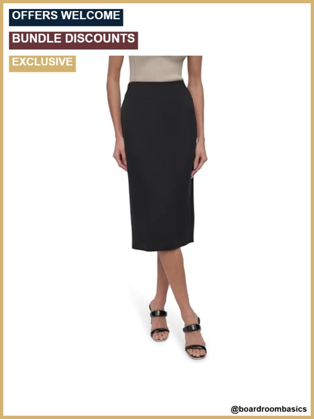 Pull On Everyday Pencil Skirt Mid Rise Solid Travel Wardrobe Essential
